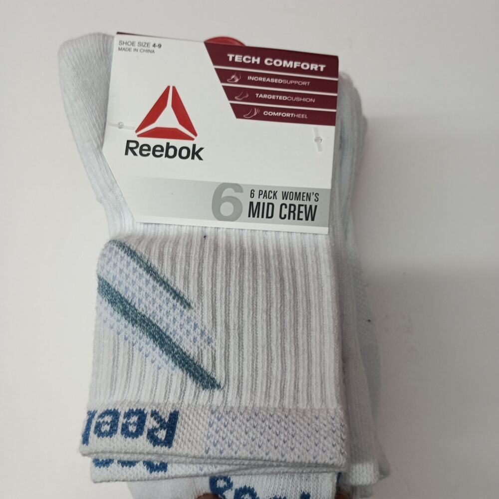 Reebok Tech Comfort Target Cushion Mid‎ Crew Women's Socks Size 4-9 6 Pair